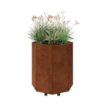 Corten jekleno korito za rože - Osemkotnik - 72,4 x 72,4 x 80 cm - Z dnoploščo - S kolesi