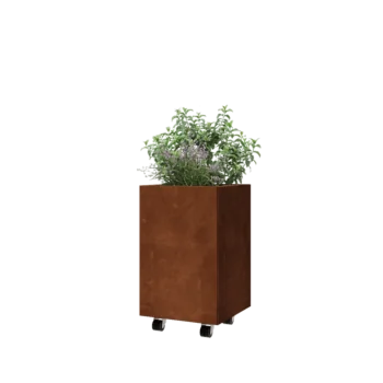 Corten jekleno korito za rože - Kvadrat - 40 x 40 x 60 cm - Z dnoploščo - S kolesi