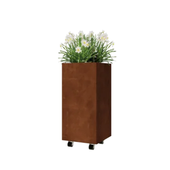 Corten jekleno korito za rože - Kvadrat - 40 x 40 x 80 cm - Z dnoploščo - S kolesi