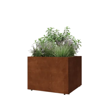 Corten jekleno korito za rože - Kvadrat - 80 x 80 x 60 cm - Z dnoploščo - Z nogami