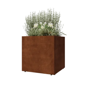 Corten jekleno korito za rože - Kvadrat - 80 x 80 x 80 cm - Z dnoploščo - Z nogami