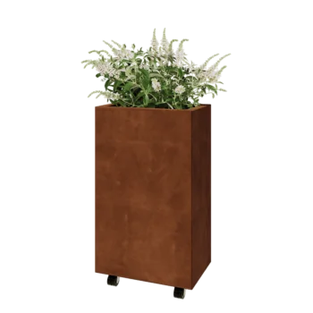 Corten jekleno korito za rože - Pravokotnik - 50 x 30 x 80 cm - Z dnoploščo - S kolesi