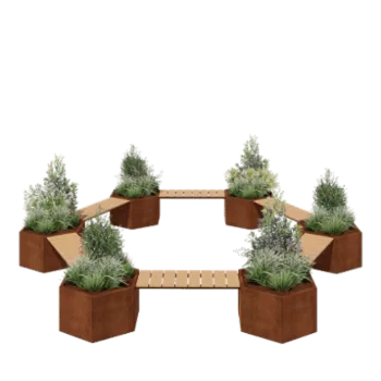 Corten jekleno korito za rože - Postavitev za taborni ogenj - 502,2 x 459,2 x 50 cm - S klopjo - Brez dnoplošče