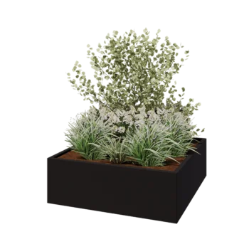 Jekleno korito za rože - Kvadrat - 120 x 120 x 40 cm - RAL9005 mat (črna) - Brez dnoplošče