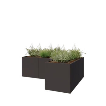 Jekleno korito za rože - L-oblikа - 300 x 200 x 100 cm - RAL7016 mat (antracitno siva) - Z dnoploščo