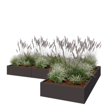 Jekleno korito za rože - L-oblikа - 300 x 200 x 30 cm - Druga RAL barva - Brez dnoplošče