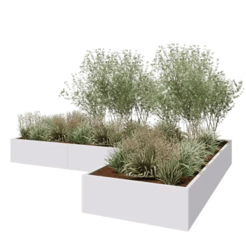 Jekleno korito za rože - L-oblikа - 360 x 240 x 40 cm - RAL9010 mat (bela) - Brez dnoplošče
