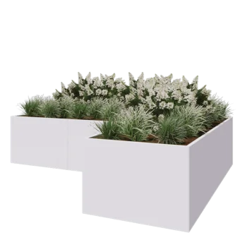 Jekleno korito za rože - L-oblikа - 360 x 240 x 80 cm - RAL9010 mat (bela) - Brez dnoplošče