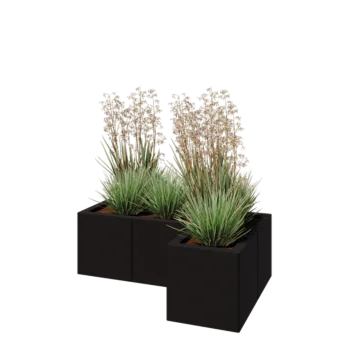 Jekleno korito za rože - L-oblikа - 90 x 60 x 30 cm - RAL9005 mat (črna) - Z dnoploščo