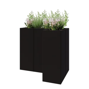Jekleno korito za rože - L-oblikа - 90 x 60 x 80 cm - RAL9005 mat (črna) - Brez dnoplošče