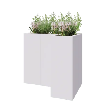 Jekleno korito za rože - L-oblikа - 90 x 60 x 80 cm - RAL9010 mat (bela) - Z dnoploščo