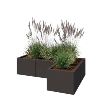 Jekleno korito za rože - L-oblikа - 120 x 80 x 30 cm - RAL7016 mat (antracitno siva) - Z dnoploščo