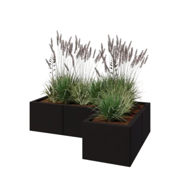 Jekleno korito za rože - L-oblikа - 120 x 80 x 30 cm - RAL9005 mat (črna) - Z dnoploščo