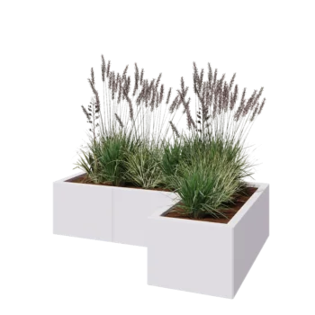 Jekleno korito za rože - L-oblikа - 120 x 80 x 30 cm - RAL9010 mat (bela) - Z dnoploščo