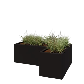 Jekleno korito za rože - L-oblikа - 120 x 80 x 40 cm - RAL9005 mat (črna) - Brez dnoplošče