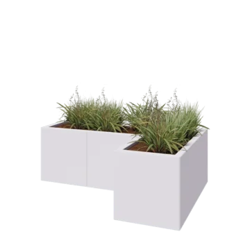 Jekleno korito za rože - L-oblikа - 120 x 80 x 40 cm - RAL9010 mat (bela) - Z dnoploščo