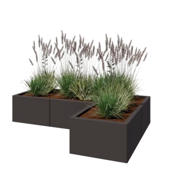 Jekleno korito za rože - L-oblikа - 150 x 100 x 30 cm - Druga RAL barva - Z dnoploščo