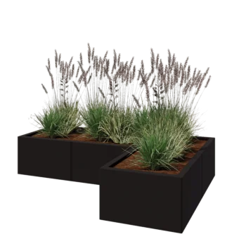 Jekleno korito za rože - L-oblikа - 150 x 100 x 30 cm - RAL9005 mat (črna) - Z dnoploščo