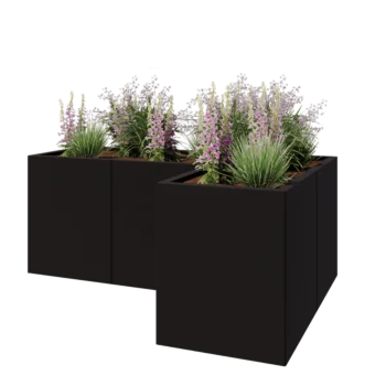 Jekleno korito za rože - L-oblikа - 150 x 100 x 60 cm - RAL9005 mat (črna) - Z dnoploščo