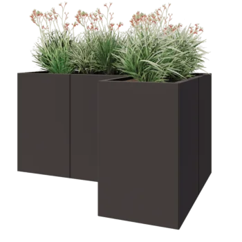 Jekleno korito za rože - L-oblikа - 150 x 100 x 80 cm - RAL7016 mat (antracitno siva) - Z dnoploščo