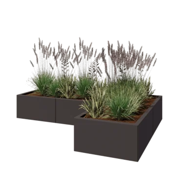 Jekleno korito za rože - L-oblikа - 180 x 120 x 30 cm - Druga RAL barva - Z dnoploščo