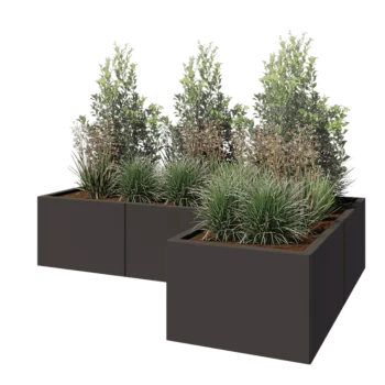 Jekleno korito za rože - L-oblikа - 180 x 120 x 40 cm - Druga RAL barva - Brez dnoplošče