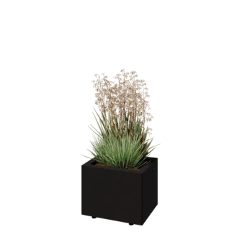 Jekleno korito za rože - Pravokotnik - 40 x 30 x 30 cm - RAL9005 mat (črna) - Z dnoploščo - Z nogami