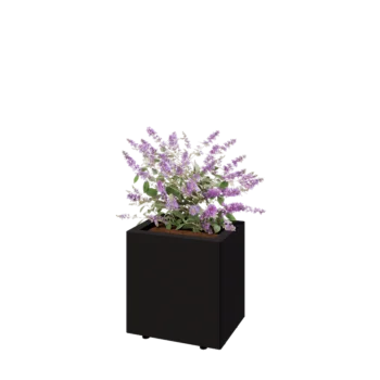 Jekleno korito za rože - Pravokotnik - 40 x 30 x 40 cm - RAL9005 mat (črna) - Z dnoploščo - Z nogami