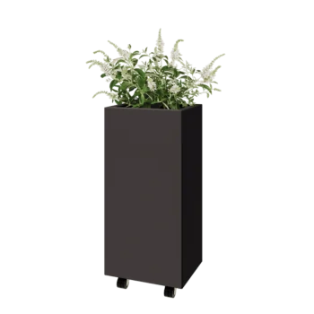 Jekleno korito za rože - Pravokotnik - 40 x 30 x 80 cm - Druga RAL barva - Z dnoploščo - S kolesi