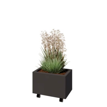 Jekleno korito za rože - Pravokotnik - 50 x 30 x 30 cm - RAL7016 mat (antracitno siva) - Z dnoploščo - S kolesi