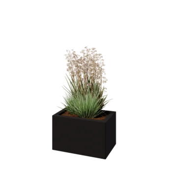 Jekleno korito za rože - Pravokotnik - 50 x 30 x 30 cm - RAL9005 mat (črna) - Z dnoploščo