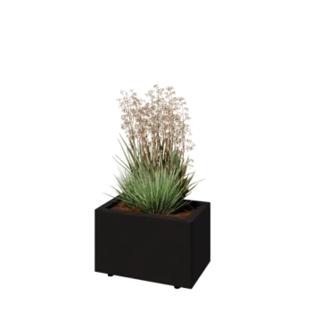 Jekleno korito za rože - Pravokotnik - 50 x 30 x 30 cm - RAL9005 mat (črna) - Z dnoploščo - Z nogami