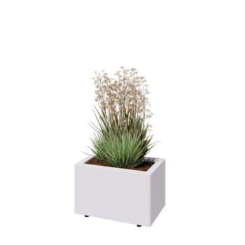 Jekleno korito za rože - Pravokotnik - 50 x 30 x 30 cm - RAL9010 mat (bela) - Z dnoploščo - Z nogami