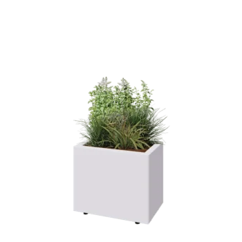 Jekleno korito za rože - Pravokotnik - 50 x 30 x 40 cm - RAL9010 mat (bela) - Z dnoploščo - Z nogami