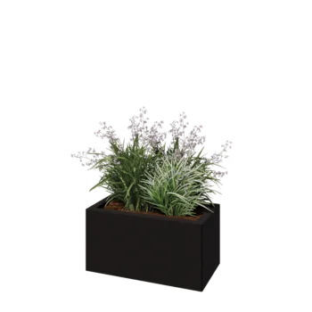 Jekleno korito za rože - Pravokotnik - 60 x 30 x 30 cm - RAL9005 mat (črna) - Z dnoploščo