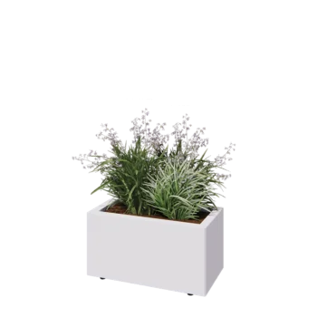 Jekleno korito za rože - Pravokotnik - 60 x 30 x 30 cm - RAL9010 mat (bela) - Z dnoploščo - Z nogami