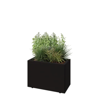 Jekleno korito za rože - Pravokotnik - 60 x 30 x 40 cm - RAL9005 mat (črna) - Z dnoploščo - Z nogami