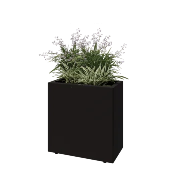 Jekleno korito za rože - Pravokotnik - 60 x 30 x 60 cm - RAL9005 mat (črna) - Z dnoploščo - Z nogami