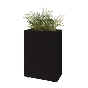 Jekleno korito za rože - Pravokotnik - 60 x 30 x 80 cm - RAL9005 mat (črna) - Z dnoploščo - Z nogami