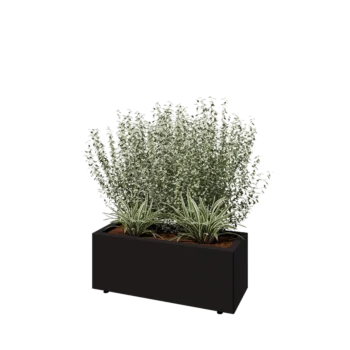 Jekleno korito za rože - Pravokotnik - 80 x 30 x 30 cm - RAL9005 mat (črna) - Z dnoploščo - Z nogami
