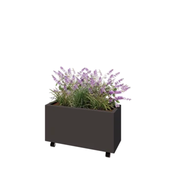 Jekleno korito za rože - Pravokotnik - 80 x 30 x 40 cm - Druga RAL barva - Z dnoploščo - S kolesi