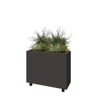 Jekleno korito za rože - Pravokotnik - 80 x 30 x 60 cm - Druga RAL barva - Z dnoploščo - S kolesi
