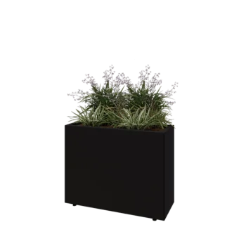 Jekleno korito za rože - Pravokotnik - 80 x 30 x 60 cm - RAL9005 mat (črna) - Z dnoploščo - Z nogami