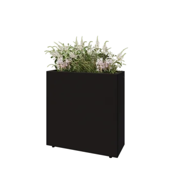 Jekleno korito za rože - Pravokotnik - 80 x 30 x 80 cm - RAL9005 mat (črna) - Z dnoploščo - Z nogami