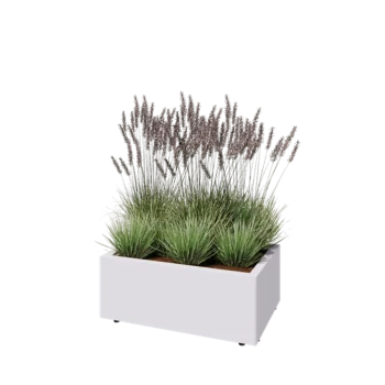 Jekleno korito za rože - Pravokotnik - 80 x 50 x 30 cm - RAL9010 mat (bela) - Z dnoploščo - Z nogami