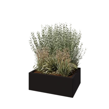 Jekleno korito za rože - Pravokotnik - 80 x 60 x 30 cm - RAL9005 mat (črna) - Brez dnoplošče