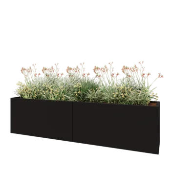 Jekleno korito za rože XXL - Pravokotnik - 240 x 50 x 60 cm - RAL9005 mat (črna) - Z dnoploščo