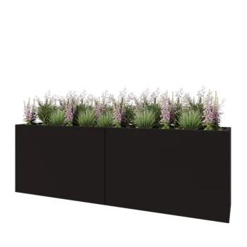 Jekleno korito za rože XXL - Pravokotnik - 240 x 50 x 80 cm - RAL9005 mat (črna) - Z dnoploščo