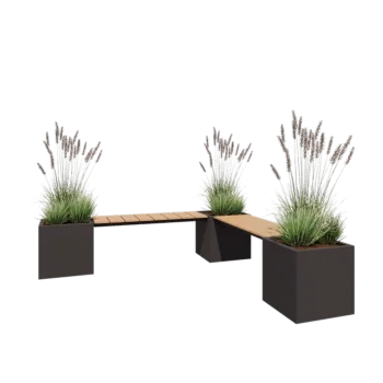 Jekleno korito za rože - Kvadrat - Kotna postavitev - 221,2 x 221,2 x 50 cm - RAL7016 mat (antracitno siva) - Z dnoploščo - S klopjo