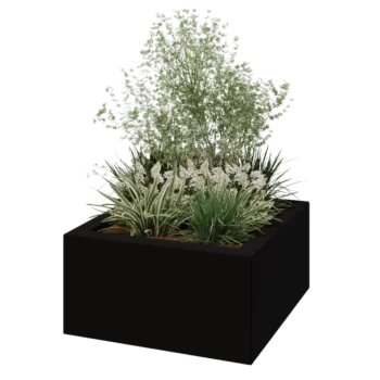 Poliester Korito za rože - Kvadrat - 80 x 80 x 40 cm - RAL9005 mat (črna) - Z dnom